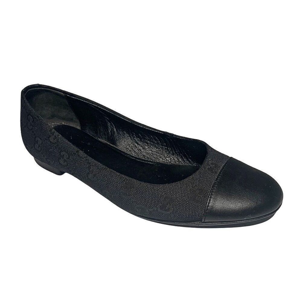 Gucci Guccissima Black Ballet Flat EU 37.5 US 7.5 Slip On Cap Toe Ballerina Shoe